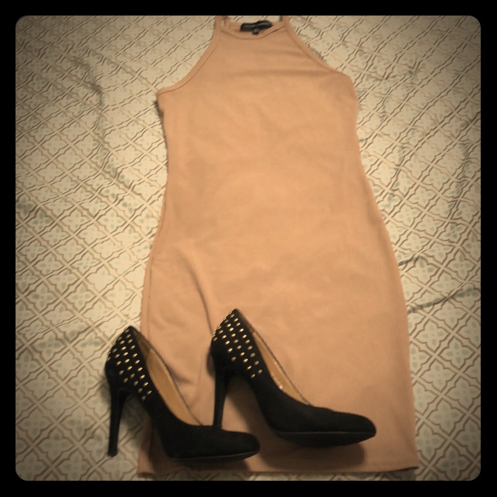 Carli Bybel tan bodycon dress